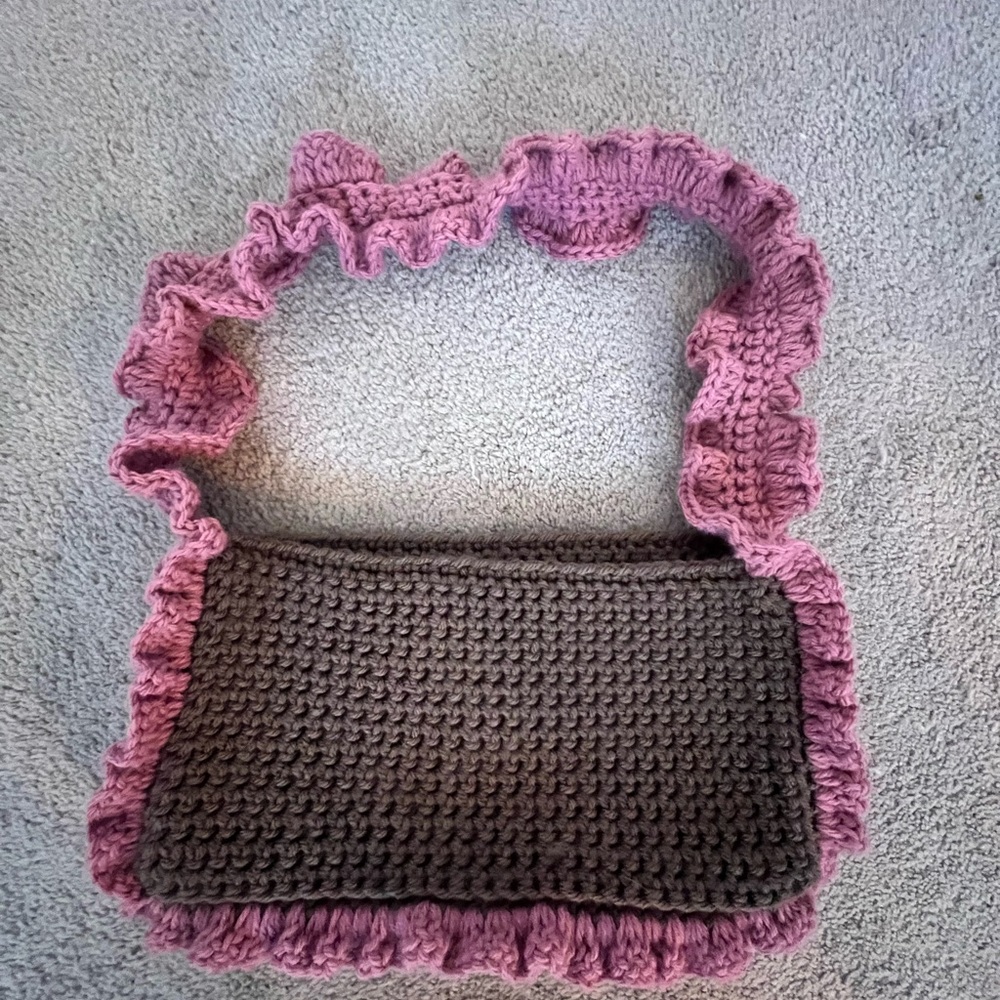 Pink and Brown Crochet Mini Handbag